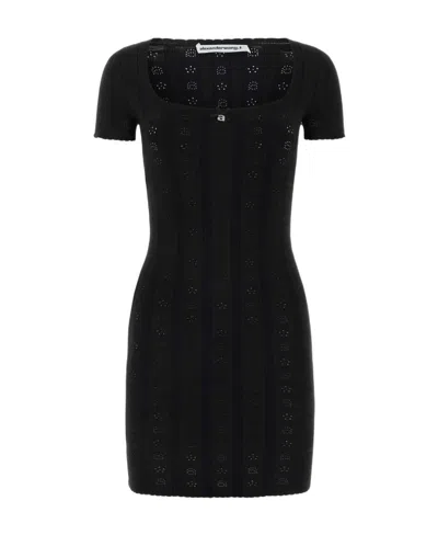 Alexander Wang Pointelle-knit T-shirt Dress In Black