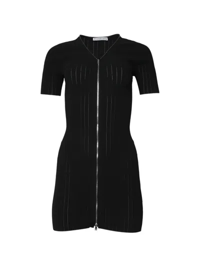Alexander Wang Pointelle-knit V-neck Dress In Black