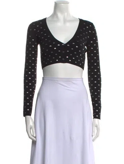 Pre-owned Alexander Wang Polka Dot Print V-neck Crop Top In Black