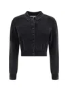 Alexander Wang Cotton-blend Chenille Cropped Polo Cardigan In Black