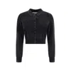 Alexander Wang Cotton-blend Chenille Cropped Polo Cardigan In Black