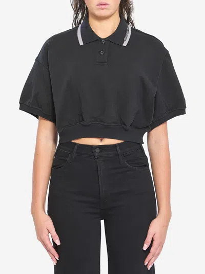 Alexander Wang Cropped Cotton Polo Shirt In Black