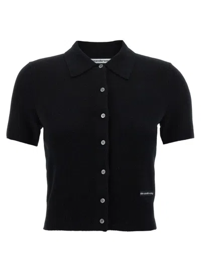 Alexander Wang Polo-style Cardigan With Knit Logo Patch In Black