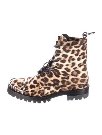 Pre-owned Alexander Wang Ponyhair Animal Print Combat Boots In Brown