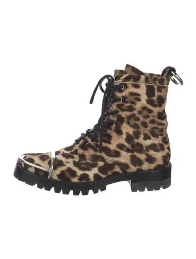 Pre-owned Alexander Wang Ponyhair Animal Print Combat Boots In Brown