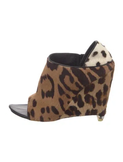 Pre-owned Alexander Wang Ponyhair Animal Print Mules In Brown