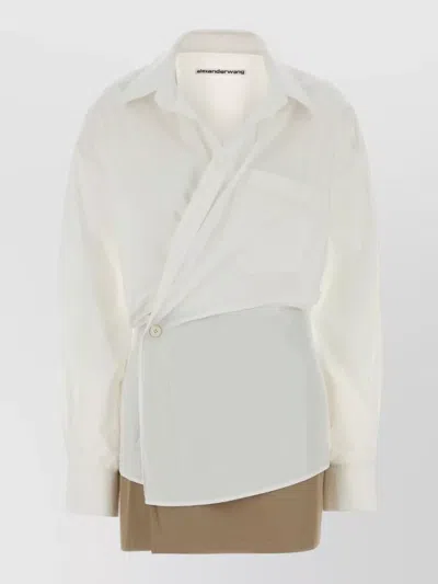 Alexander Wang Poplin Mini Dress Asymmetric Design Long Sleeves In White