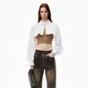 Alexander Wang Ribbed Cami With Cropped Button Up Long Sleeve Shirt In Camel/white