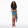 Alexander Wang Pre-styled Denim Skirt With Asymmetrical Lace Waistband In Vintage Medium Indigo
