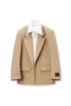 Alexander Wang Prestyled Oversized Boxy Blazer W/ Poplin Dickie In Nude