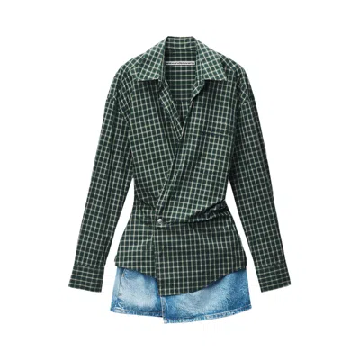 Pre-owned Alexander Wang Pre Styled Mini Wrap Dress 'green/navy' | Women's Size 4