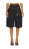 Alexander Wang Prestyled Pleated Shorts With Chain Belt In Black