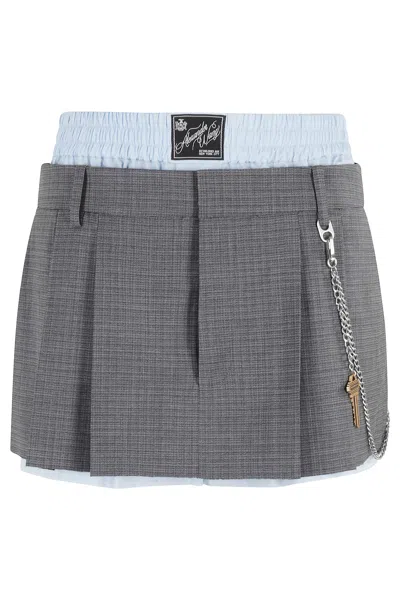 Alexander Wang Logo Wool Blend Mini Skirt In Gray