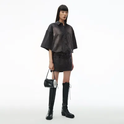 Alexander Wang Pre-styled Short Sleeve Minidress In Cotton In Washed Black Pearl