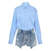 Alexander Wang Prestyled Button Down Skort Romper In Blue