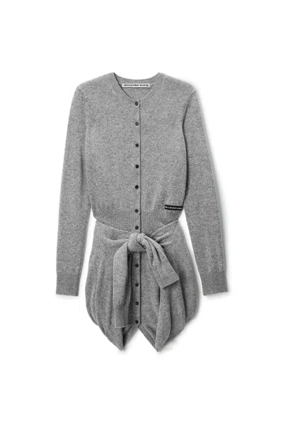 Alexander Wang Pre-styled Cardigan Dress W/ Tied Sleeves Heather Grey In Gray
