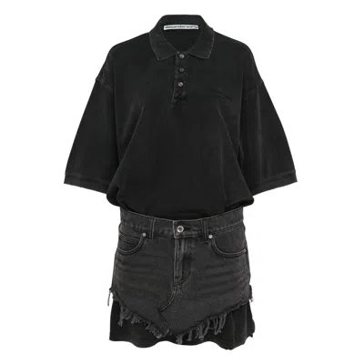Alexander Wang Mini Pre-styled Frayed Dress In Black