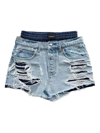 ALEXANDER WANG ALEXANDER WANG PRESTYLED DISTRESSED DENIM SKIRT WITH BOXER