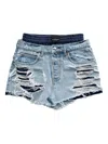Alexander Wang Prestyled Distressed Denim Skirt With Boxer Clothing In Blue