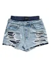 Alexander Wang Prestyled Distressed Denim Skirt With Boxer Clothing In Blue