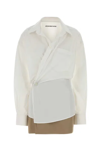 Alexander Wang Poplin Mini Dress Asymmetric Design Long Sleeves In White