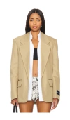 Alexander Wang Prestyled Oversized Boxy Blazer W/ Poplin Dickie In Chino
