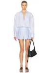Alexander Wang Prestyled Pleated Boxer Romper Jumpsuit In Oxford Blue Multi