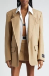 Alexander Wang Prestyled Oversized Boxy Blazer W/ Poplin Dickie In Chino