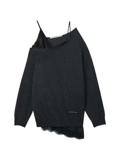 Alexander Wang Pre-styled Slip Dress With Cut Neckline Long-sleeve Sweater In Black