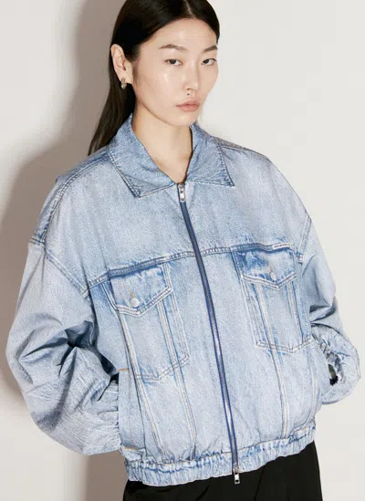 Alexander Wang Denim-print Bomber Jacket In Blue