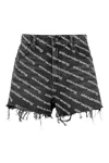 Alexander Wang Logo-print Frayed Shorts In Black