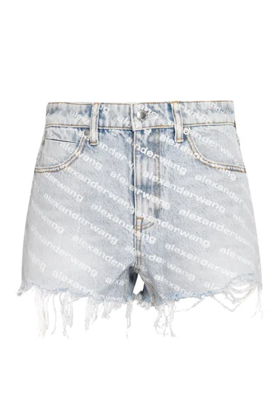 Alexander Wang Printed Denim Shorts In Blue