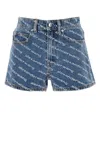Alexander Wang Denim Shorts With All Over Logo In Deepbluewhite