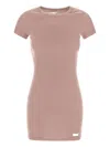 Alexander Wang Printed Micro Ribbed Dress In Beige