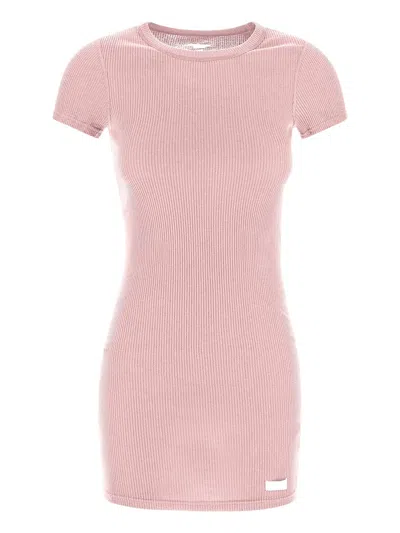 Alexander Wang Printed Micro Ribbed Dress In Pink