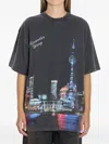 Alexander Wang Women T-shirt With Thermo-applied Rhinestones And Shanghai Skyline In Gray