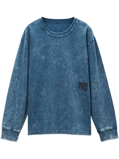 Alexander Wang Puff Logo-appliqué Cotton T-shirt In Blue