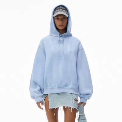 Alexander Wang Puff Logo Hoodie In Structured Terry In Washed Pale Blue