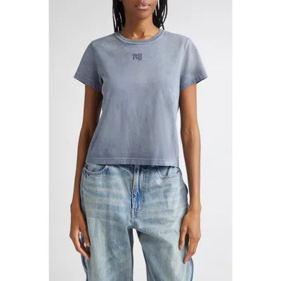 Alexander Wang Puff Logo Shrunken Cotton Jersey T-shirt In Blue