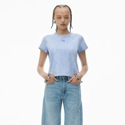 Alexander Wang Puff Logo Shrunken Tee In Cotton Jersey In Washed Pale Blue