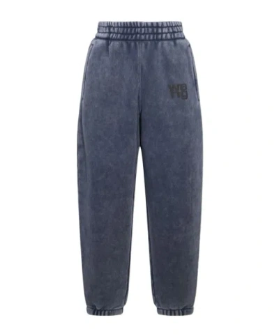 Alexander Wang Crystal Hotfix Logo Sweatpants In Brushed Terry Clothing In Black
