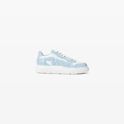 Alexander Wang Puff Pebble Leather Sneaker With Logo In White/blue