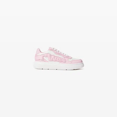 Alexander Wang Puff Pebble Leather Sneaker With Logo In White/pink