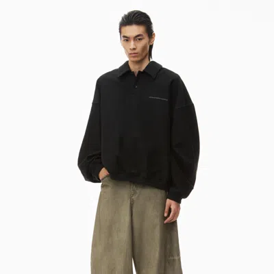 Alexander Wang Puffed Logo Oversized Polo Top In Cotton In Black