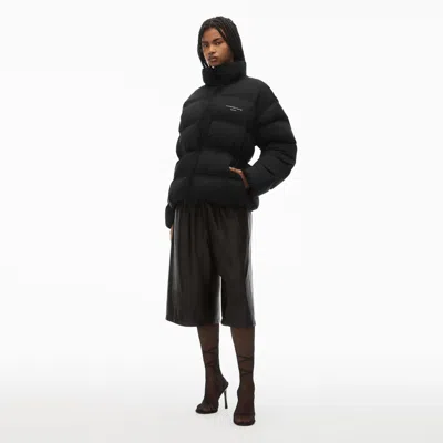 Alexander Wang Puffer Coat With Reflective Logo In Black
