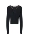 Alexander Wang V-neck Cropped Sweater With Nameplate Chain In Black