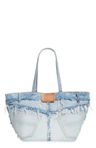 Alexander Wang Punch Denim Fray Tote In Bleach Blue