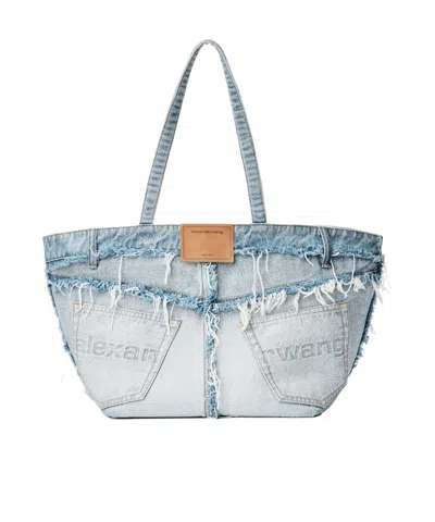 Alexander Wang Punch Denim Fray Tote In Blue