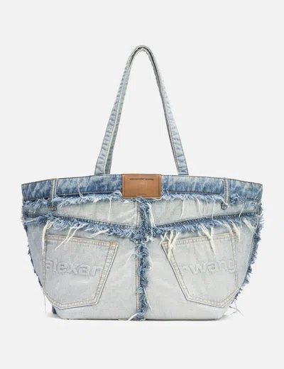 Alexander Wang Punch Denim Fray Tote In Blue/蓝色/藍色/블루/ブルー