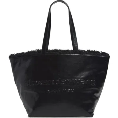 Alexander Wang Punch Genuine Shearling Lined Leather Tote In Black
